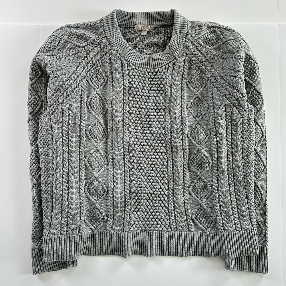 J. Crew Cotton Cable Knit Crewneck Sweater in Grey | XXL | EUC - Picture 3 of 11